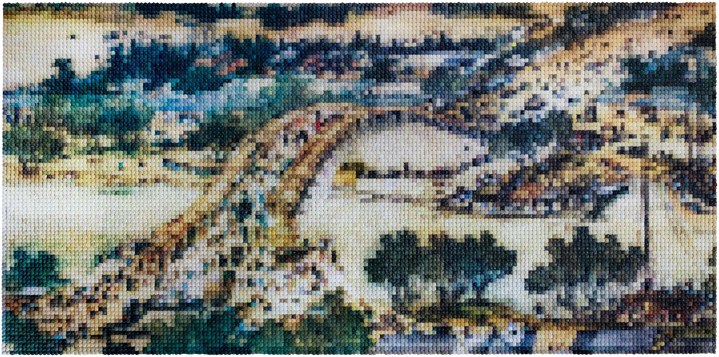 Stonecube original artwork depicting a bridge in raised painted squares